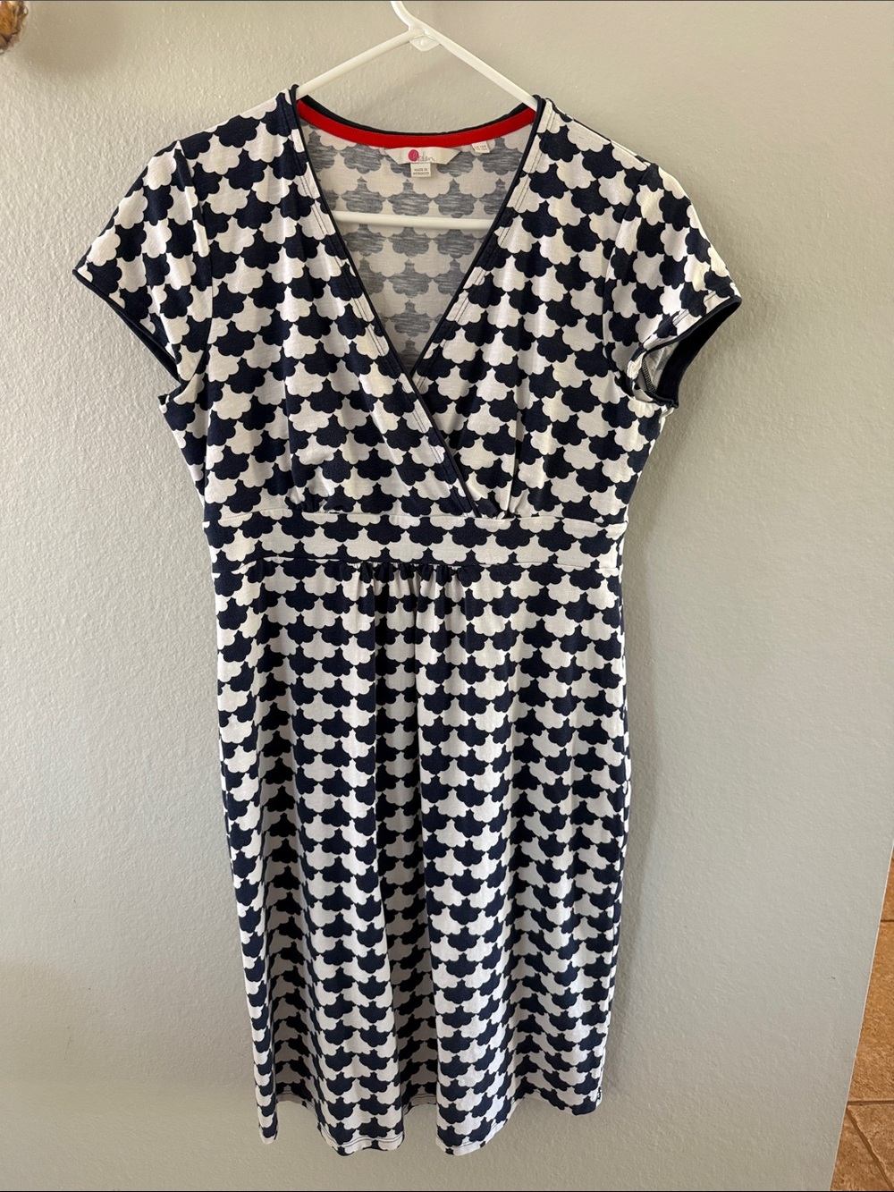 Boden Navy and White Graphic Faux-Wrap Dress
